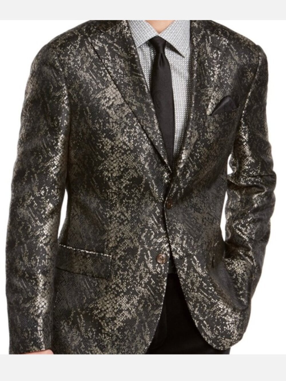 Tallia Jacquard Dinner Jacket Size 38R Black & Gold Metallic Snakeskin NWOT